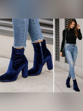 Steve Madden blue velvet editt ankle boots Sz 10